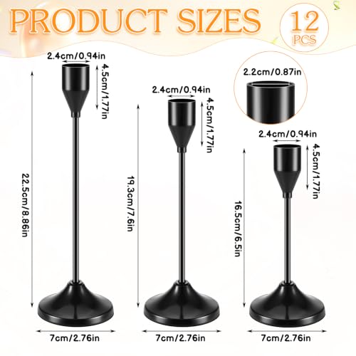 Black Metal Candlestick Holders Set - 12 Pcs Taper Candle Holders with Variations