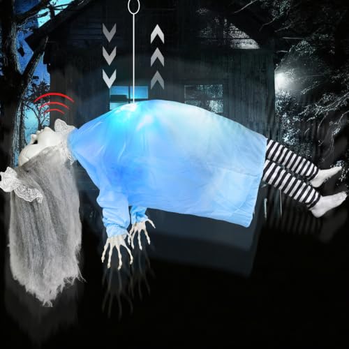 Halloween Animatronic Floating Corpse Decoration - 38 Inches, Motion-Activated, Sound & Light Effects