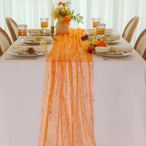 Orange Gold Table Runner 10ft Metallic Foil Sheer Gauze Decor - Variation of THIS listing