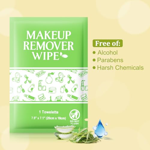 50 Pcs Makeup Remover Wipes - Individually Wrapped, Green Tea Scent - Pack of 1