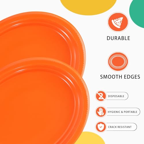 Orange Plastic Plates - 50 Count, 10x12 Inch Oval Disposable Tableware