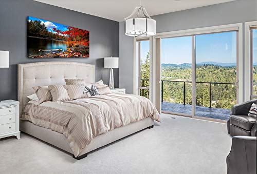 Canvas Wall Art Lake Mountain Red Maple Leaf 56x28 Inch Home Decor