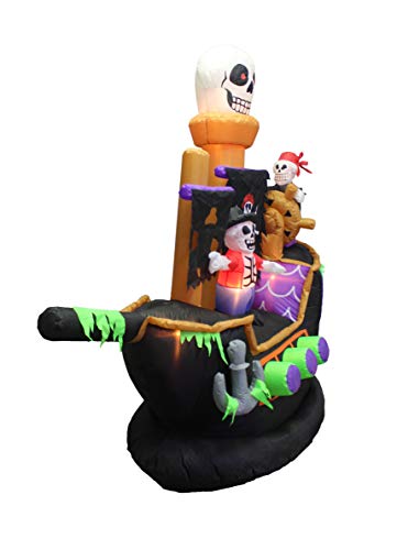 7 Ft Halloween Inflatable Skeletons & Ghosts on Pirate Ship with Lights