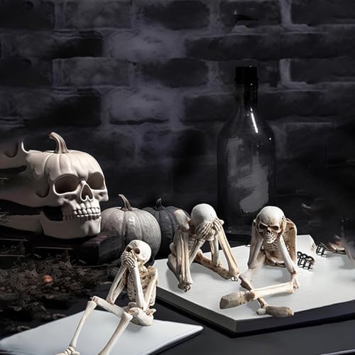 Halloween Skeleton Decor Set of 3 See No Evil Hear No Evil Speak No Evil Figurines