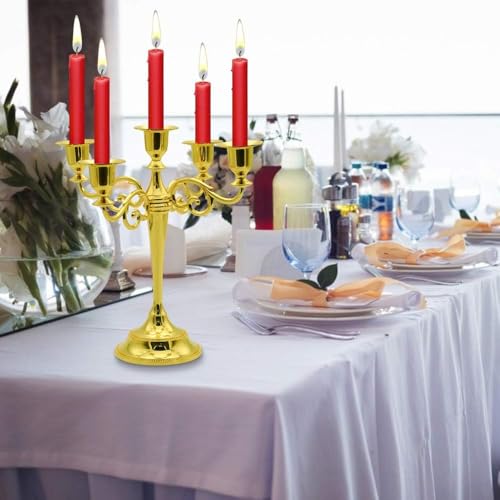 Black 5-Candle Metal Candelabra for Pillar & Taper Candles 10.6 Inch Tall Home Decor - Glod