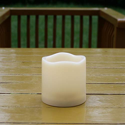 Dark Ivory Waved Top 4 Pack Waterproof Battery Operated LED Flameless Pillar Candles 3x3 Inches