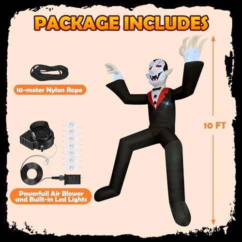 10ft Giant Sitting Vampire Inflatable Halloween Decoration with LED Lights - Outdoor Yard & Party Prop