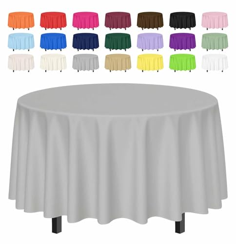 Silver Round Disposable Tablecloth 84x84 Inch Pack of 2 - Waterproof Party Cover