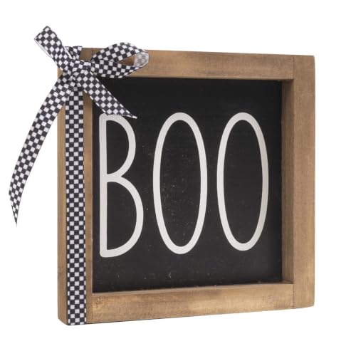 Halloween Boo Sign Wall Decor - 6-Inch Wooden Tiered Tray Shelf