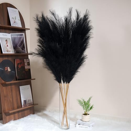 8pcs Faux Black Pampas Grass Stems - 55 Inches Tall, Ultra-Fluffy, No Assembly