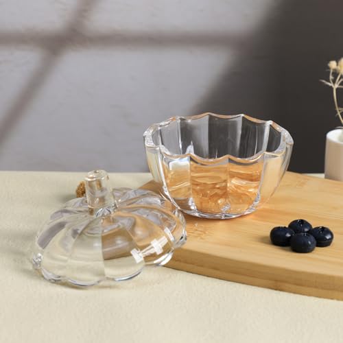 Glass Pumpkin Sugar Bowl with Lid - Fall Themed Candy & Storage Jar