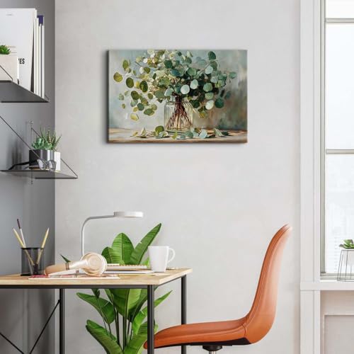 24x16 Eucalyptus Wall Art Canvas - Sage Green Botanical Decor
