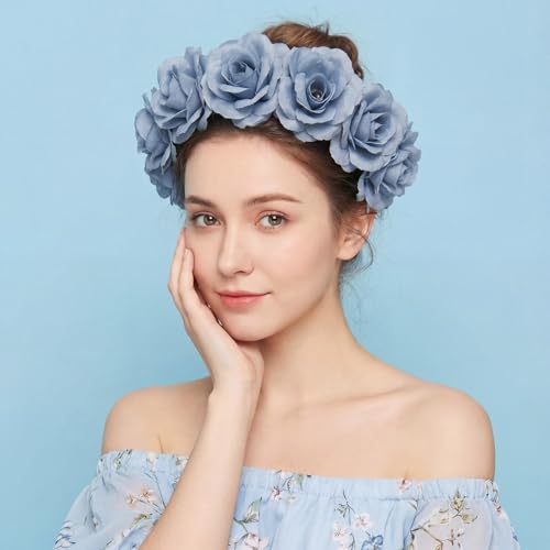 Artificial Blue Roses Bouquet - 100 Pcs Long Stem Silk Flowers for Wedding & Party Decor - Dusty Blue