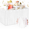 Macaron White Foil Fringe Table Skirts - 3 Pack Metallic Tinsel Streamers for Party Decor
