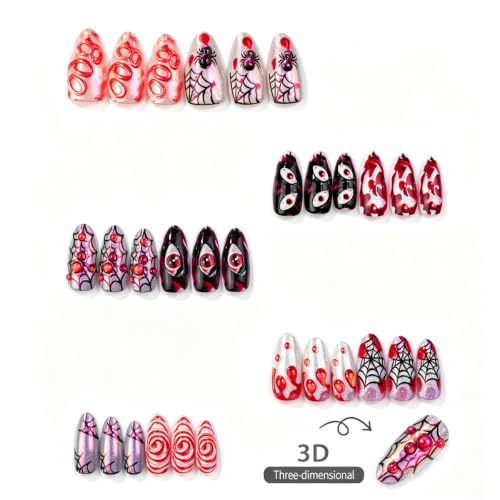Halloween Almond Press-On Nails Style-3 Horror Themed Fake Nails 24Pcs