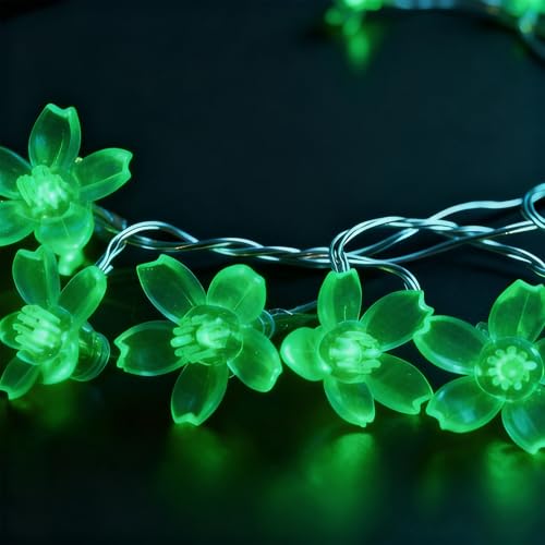 Green Flower String Lights 10ft 30 LEDs USB & Battery Operated for Holiday Decor