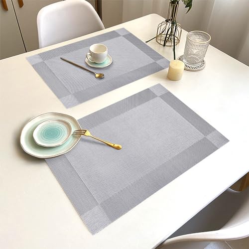 Gray Vinyl Placemats Set of 12 - Silver Heat Resistant Table Mats - Uolr Variation