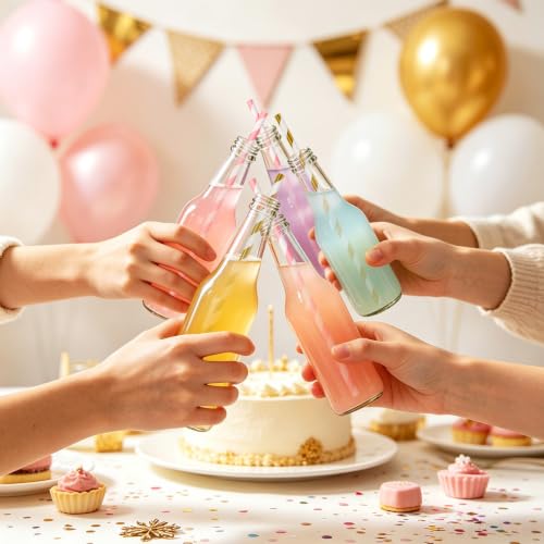 Pink and Gold Biodegradable Striped Paper Drinking Straws - 100 Pack for Parties