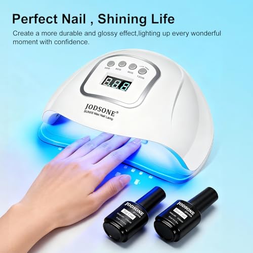 JODSONE M50002 UV LED Nail Lamp with Base & Top Coat Set - Automatic Sensor & 4 Timers