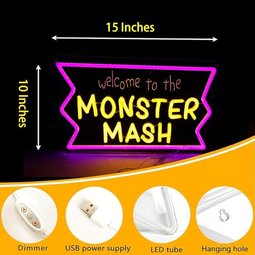 Purple Neon Sign Wall Decor - Welcome to the Monster Mash LED Light for Gaming & Party Rooms