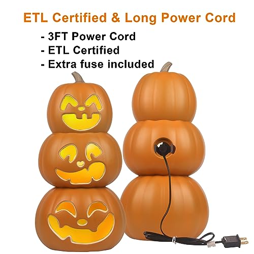 17-Inch Halloween Pumpkin Lantern - 3-Tier Lighted Waterproof Decor with Safety Fuses