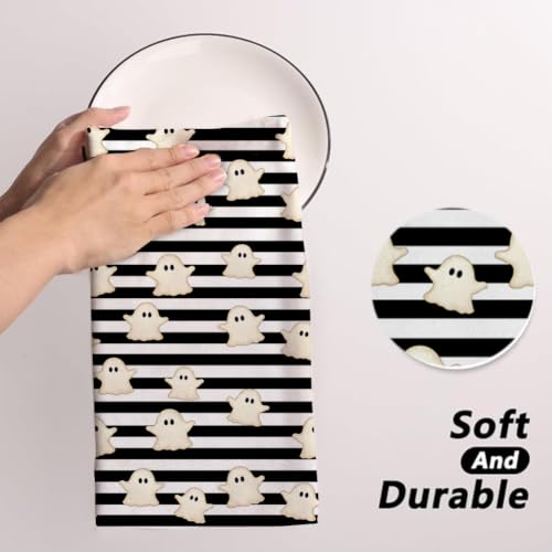 Ghost Striped Halloween Kitchen Towels - Spooky Decorative Dish Towels Set
