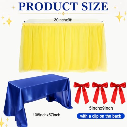 Princess Party Table Skirt & Bow Set - Yellow, Blue, Red for Birthdays & Events