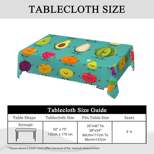 Fruit Pattern Rectangular Tablecloth 52x70 Inches for Kitchen & Dining, Water-Resistant Polyester