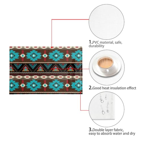 Set of 6 Aztec Boho Table Mats - Heat Resistant Native American Navajo Design