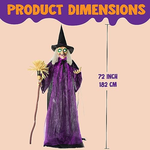 Purple Outdoor Halloween Animatronic Witch - Life Size with LED Eyes & Creepy Sound