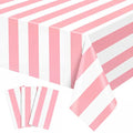 Disposable Pink and White Striped Tablecloths - 3 Pack, 54x108 Inches, Carnival Theme, Party Decor