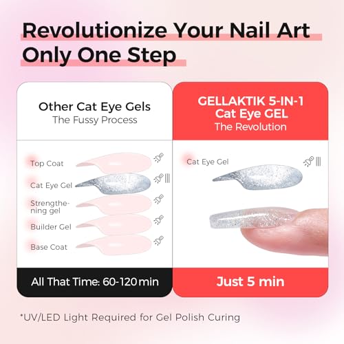 Silver Cat Eye Gel Set - No Base Top Coat Needed with Magnet Stick - Variation of Silver