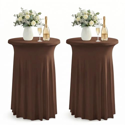 ArtSocket Brown 32x43 Inch Ruffle Skirt Cocktail Table Cover 2-Pack