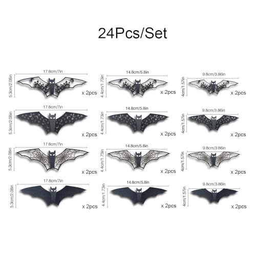 Halloween Bat Wall Decals - 24pcs 3D Self-Adhesive PVC Stickers for Party Decor