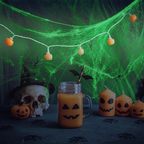 Glow in the Dark Halloween Spider Web - 1600sqft Fake Web Decorations for Indoor Outdoor Party