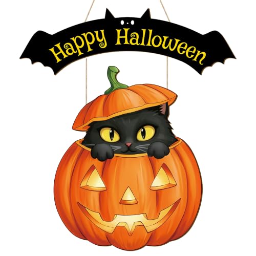 Large Orange Wooden Halloween Door Wreath - Front Door Wall Decor Sign