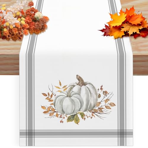 Fall Table Runner for Dining Room Cotton Linen Harvest Pumpkin Decor