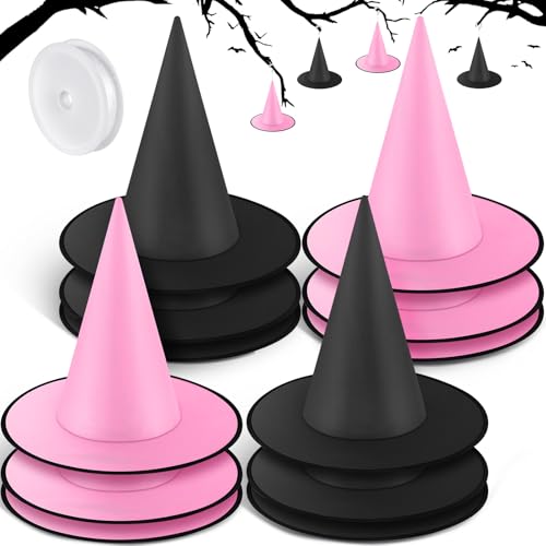 Halloween Witch Hat Decor Set - Suhine 12 Pieces with Classic Black & Pink Variations