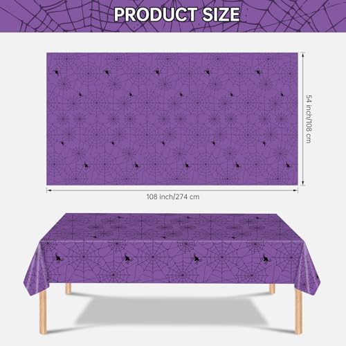 Purple Halloween Spider Web Tablecloths - 2 Pcs Disposable Rectangular Cover, 108 x 54 Inches