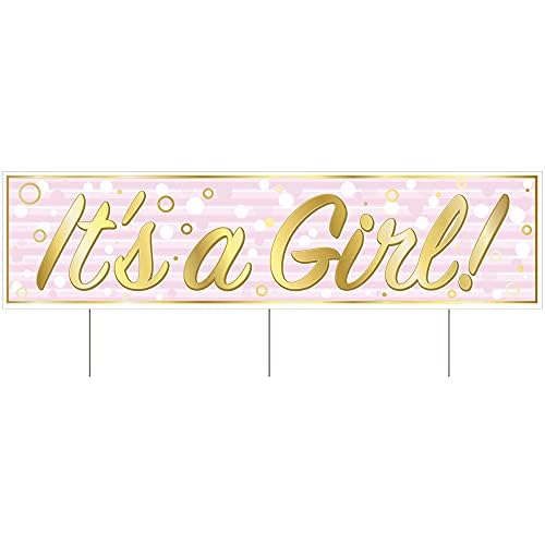 Jumbo Baby Shower Yard Sign - It's A Girl Outdoor Lawn Decoration with Stakes