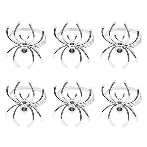 Halloween Spider Napkin Rings Set - Silver Alloy 6pcs Table Decor