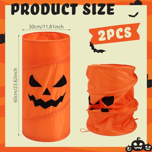 Halloween Candy Buckets Set - 2 Large Pumpkin & Ghost Decorations