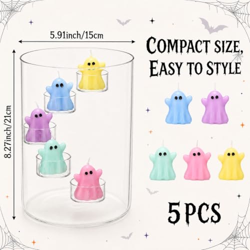 Halloween Glass Hurricane Candle Holder Set with Ghost Candles - Colorful Ghost Variation