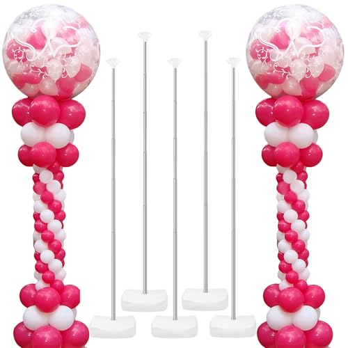 6 Set Heavy-Duty Adjustable Balloon Column Stand Kit for Events - 6.6ft Telescopic Metal Tower with Base