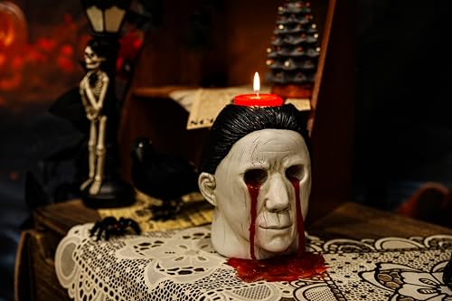 Halloween Candle Holder with Bleeding Eyes Horror Decor - Resin Statue, White