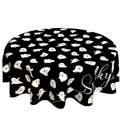 VentuCoven Halloween Spooky Round Tablecloth 60 Inch Black Ghost Decorations