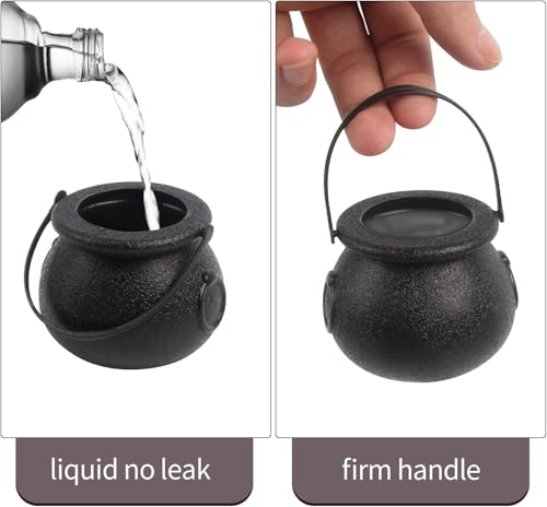 Mini Plastic Cauldrons for Halloween & Party Favors - 24 Pack Small Black Buckets with Handles
