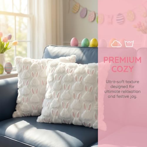 Easter Pillow Covers Set of 2 18x18 Soft Plush Hidden Zipper Spring Decor Variation P