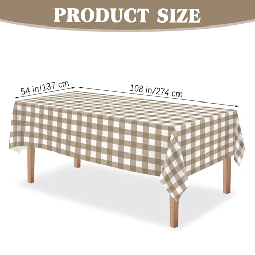 Khaki and White Gingham Disposable Tablecloths 54x108 Inch - 4 Pack