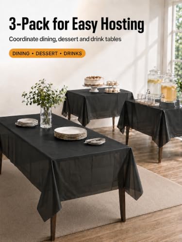 Black Rectangular Plastic Tablecloth - 54 x 108 Inch, Waterproof Disposable Cover for Parties, Graduations & Holidays - Variation: Black / 54" X 108" Rectangle